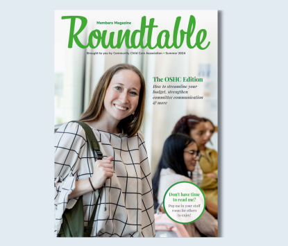 Magazine cover with educator facing the camera and smiling