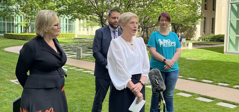 Former Executive Director Julie Price speaking to media about the pay rise