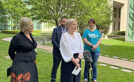 Former Executive Director Julie Price speaking to media about the pay rise for educators